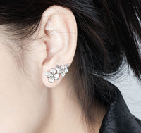 Asymmetric Women Peach Blossom Flower Tassels 925 Sterling Silver Dangling Earrings