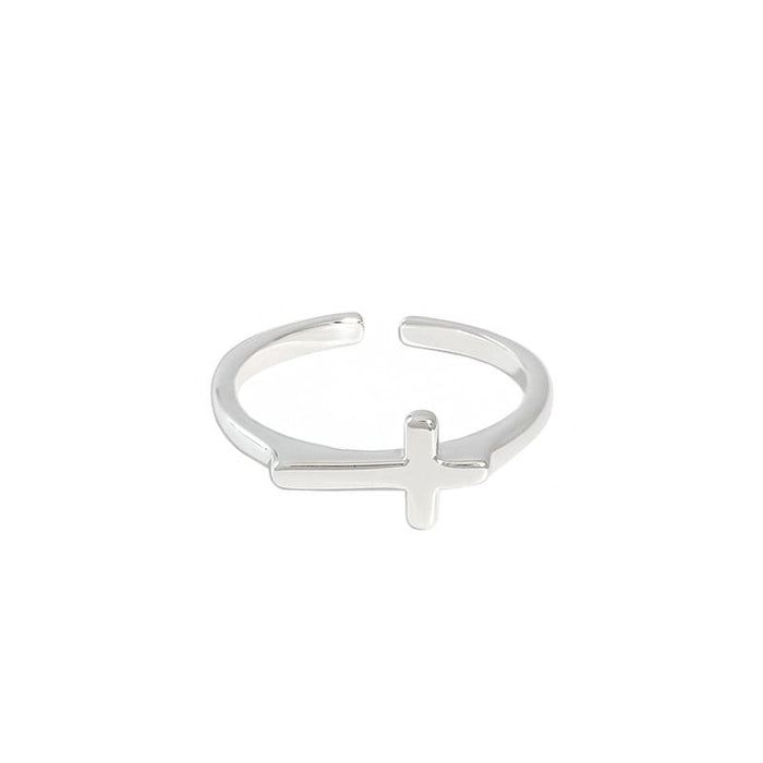 Simple Cross 925 Sterling Silver Adjustable Ring