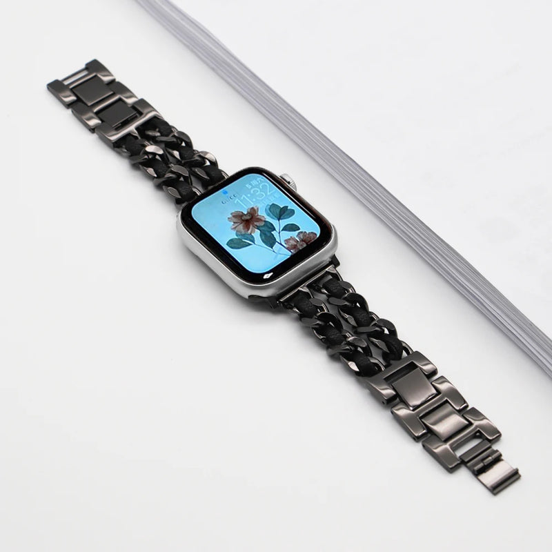 Luxury Chainlink and Leather Strap for Apple Watch