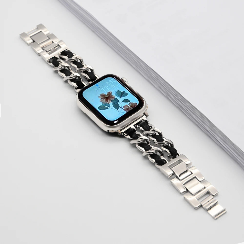 Luxury Chainlink and Leather Strap for Apple Watch