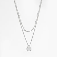 Choker Double Beads Chain Tag Coin 925 Sterling Silver Necklace