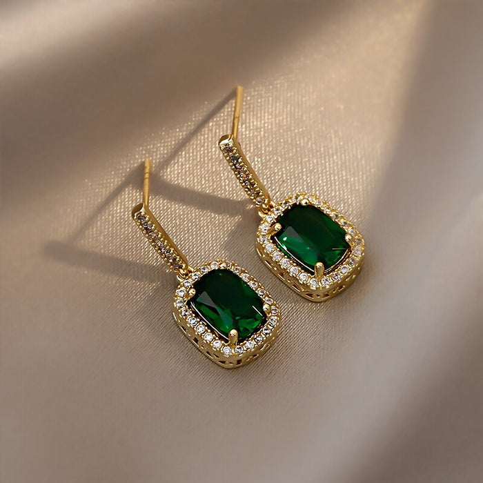 Luxury Exquisite Geometric Emerald Green Crystal Pendant Earrings