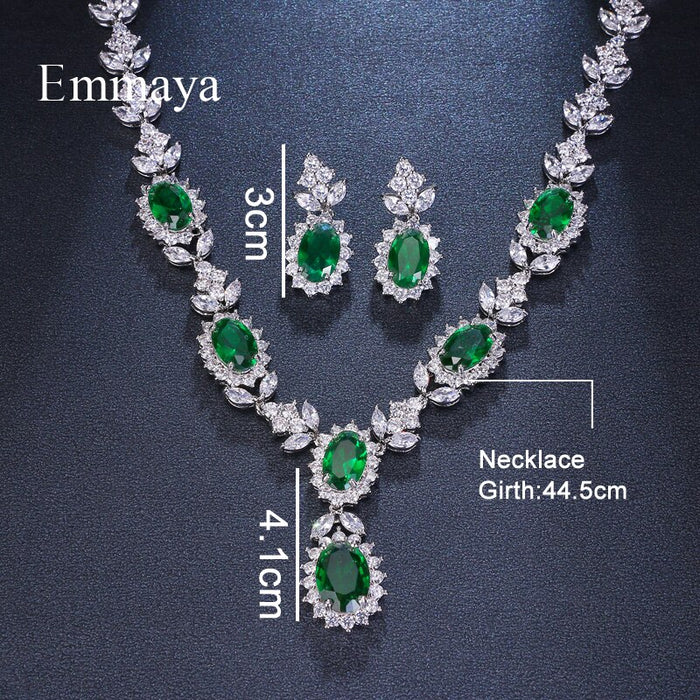 Luxury Oval Emerald and Cubic Zirconia Jewelry Set
