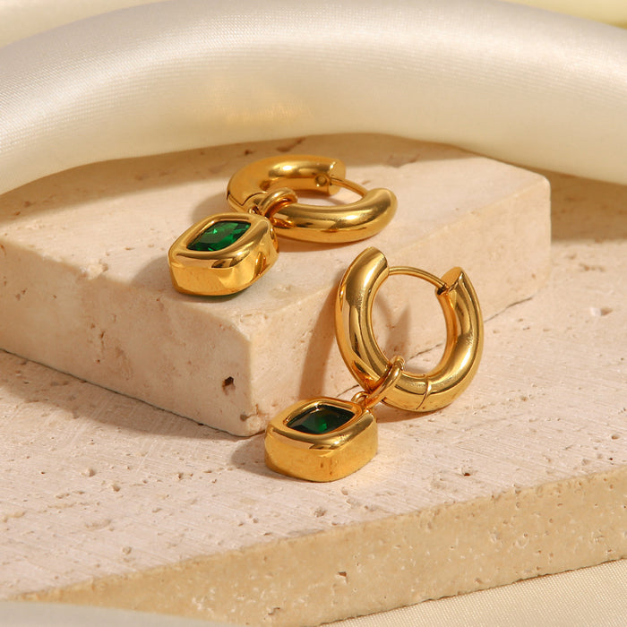 18k Gold Fashion Vintage Inlaid Green Zircon Drop Earrings