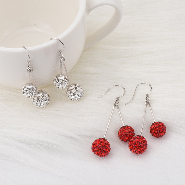 Double CZ Round Ball 925 Sterling Silver Dangling Earrings