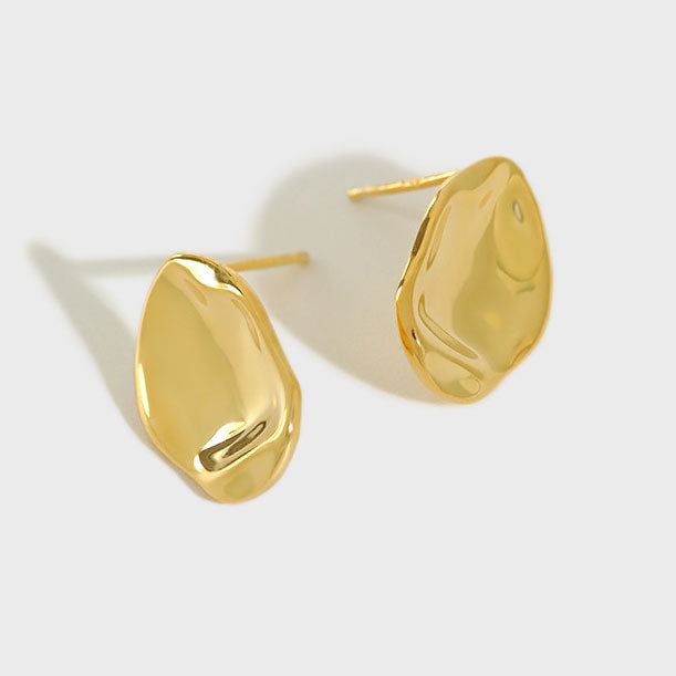 Hammered Convex Gold Earrings