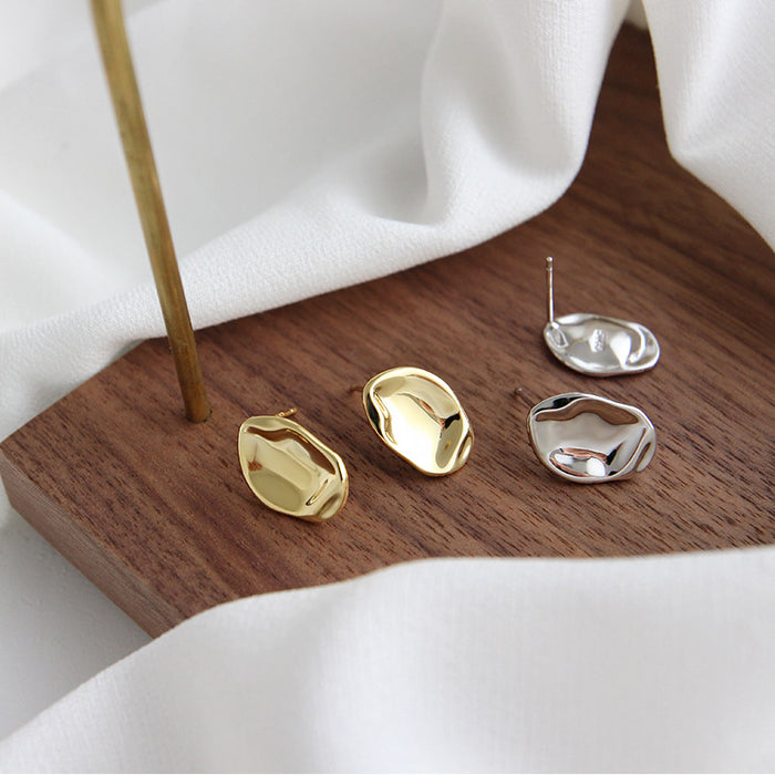 Hammered Convex Gold Earrings