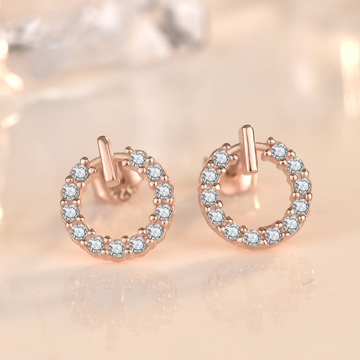 Round CZ Cute Circle 925 Sterling Silver Stud Earrings