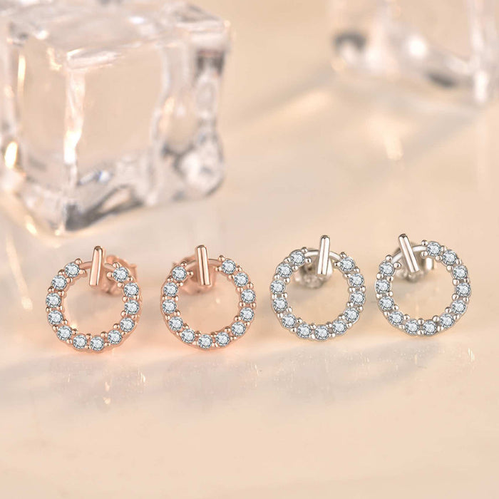 Round CZ Cute Circle 925 Sterling Silver Stud Earrings