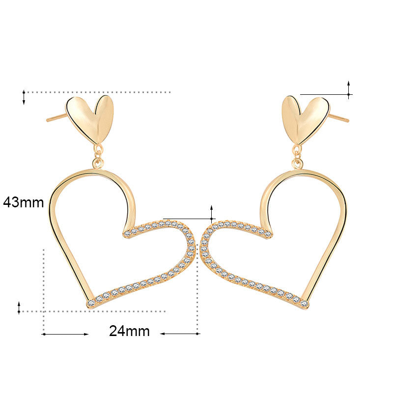 Modern Big Heart CZ 925 Sterling Silver Dangling Earrings