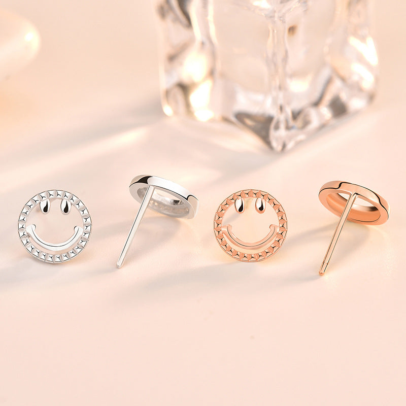 Cute Mini Smile Face 925 Sterling Silver Stud Earrings