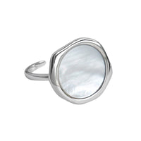 Round Mother of Shell 925 Sterling Silver Adjustable Ring