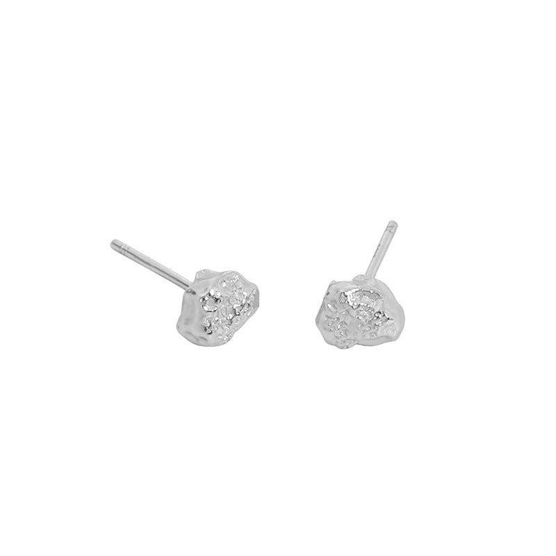Simple Nugget Stone 925 Sterling Silver Stud Earrings