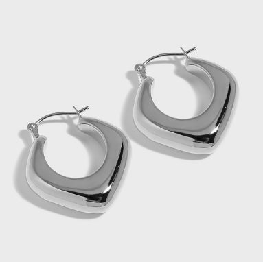 Geometric Hollow Rhombus  925 Sterling Silver Hoop Earrings