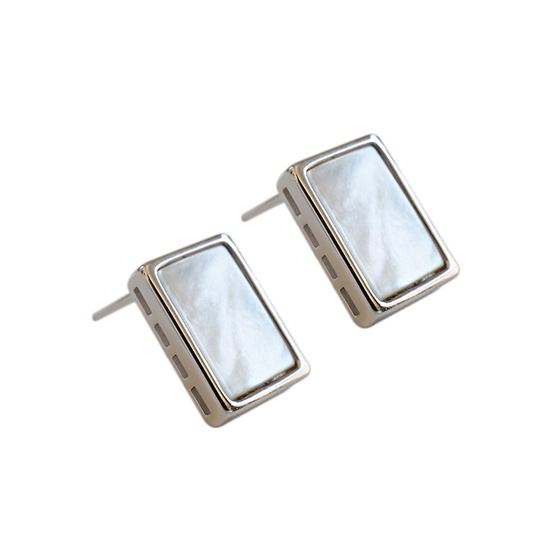 Rectangle Shell 925 Sterling Silver Stud Earrings