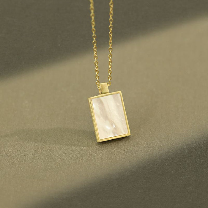 Mother of Pearl Rectangle Tag 925 Sterling Silver Necklace