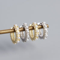 Office Mini Shell Pearls 925 Sterling Silver Huggie Hoop Earrings