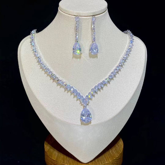 Classic CZ Water Drop Pendant Necklace and Earring Set