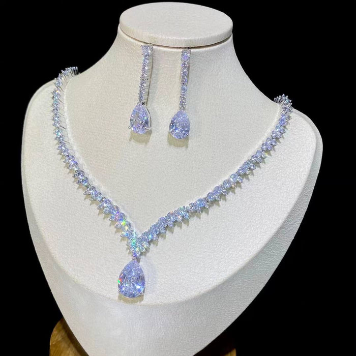 Classic CZ Water Drop Pendant Necklace and Earring Set