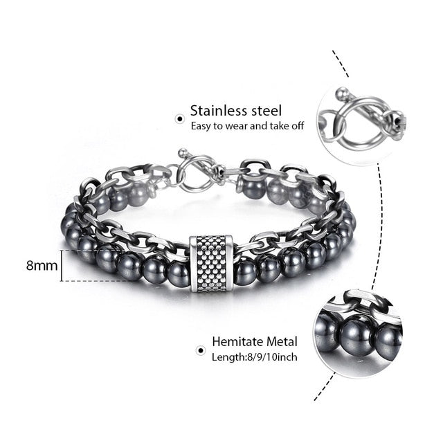 Intertwined Stainless Steel Chain and Beaded Bracelet