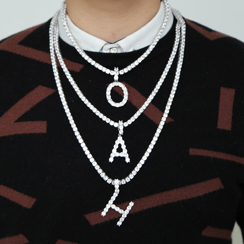 "Diamond Life" Letter  Pendant / Initial Tennis Chain Necklace