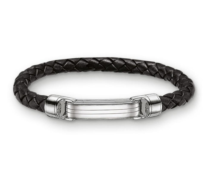 "Manhattan"  Black and Silver Leather Strap Bracelet