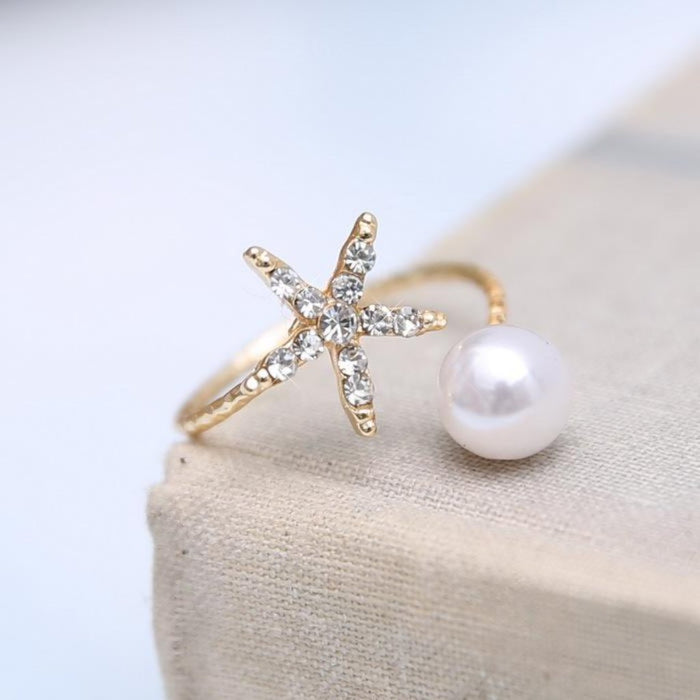 "You are my Starfish" - Pearl and Rhinestone Wrap Ring